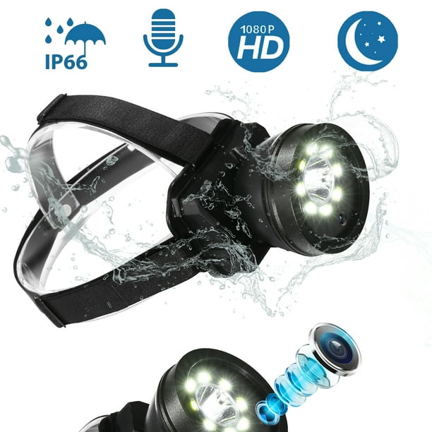 Cámara Frontal 1080P Con Linterna, Cámara Montada En La Cabeza Sin Manos Recargable IPX4 Para Aventuras Al Aire Libre