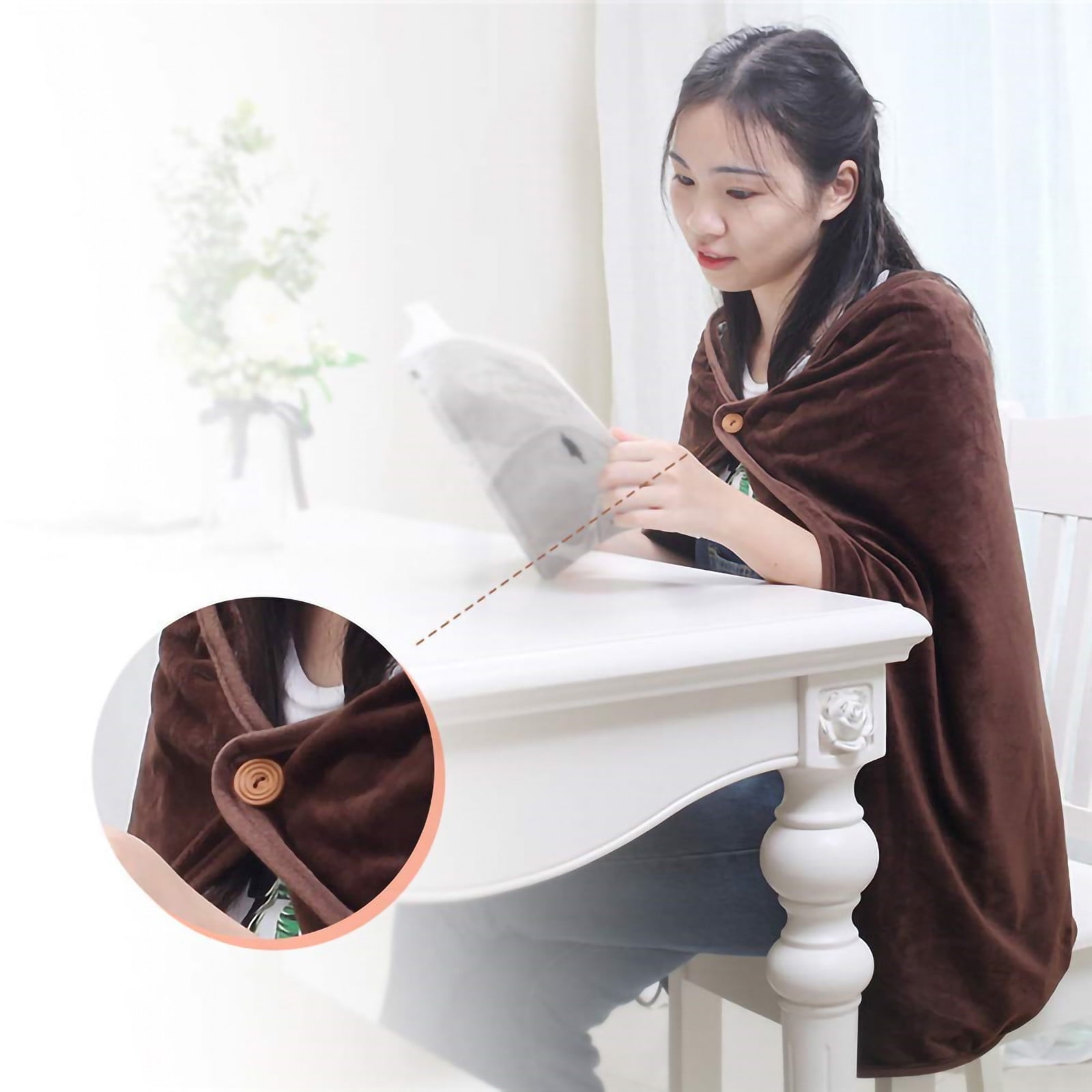 Wearable Portable Heated Blanket Throw, USB Heated Warm Fleece Shawl and Wrap, Intelligent Electric Heating Blanket Kneepad for Home, Shawl Heating Blanket for Travel Home, Coffee