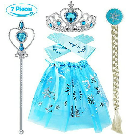 5 Pieces Gift Set Dress Tiara Crown Princess Dress up accessories Wig Wand Gloves