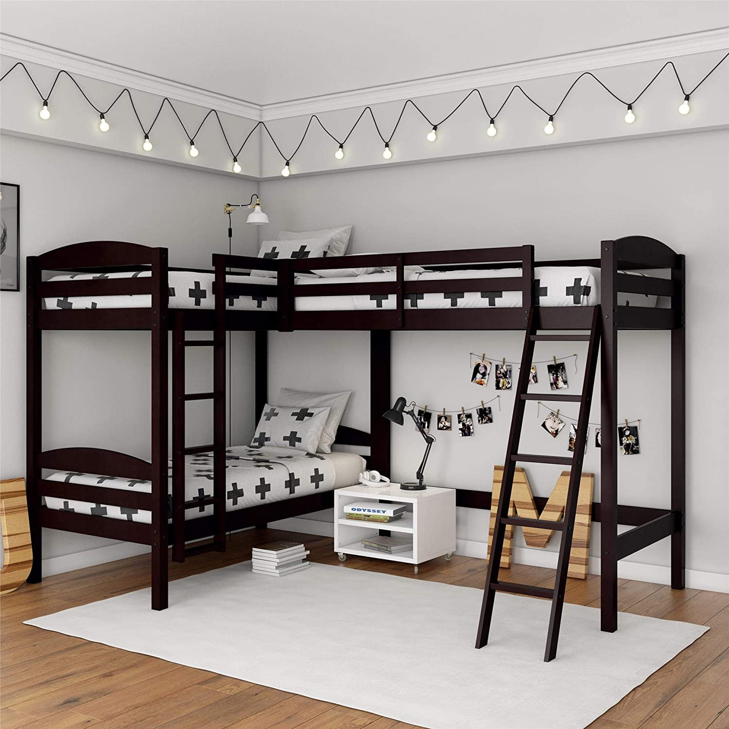 Twin Over Bunk Bed For Kids Wood, L Shaped Triple Bunk Bed With Desk