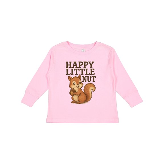 Inktastic Happy Little Nut Squirrel Cartoon Cute Graphic Boys or Girls Long Sleeve Toddler T-Shirt