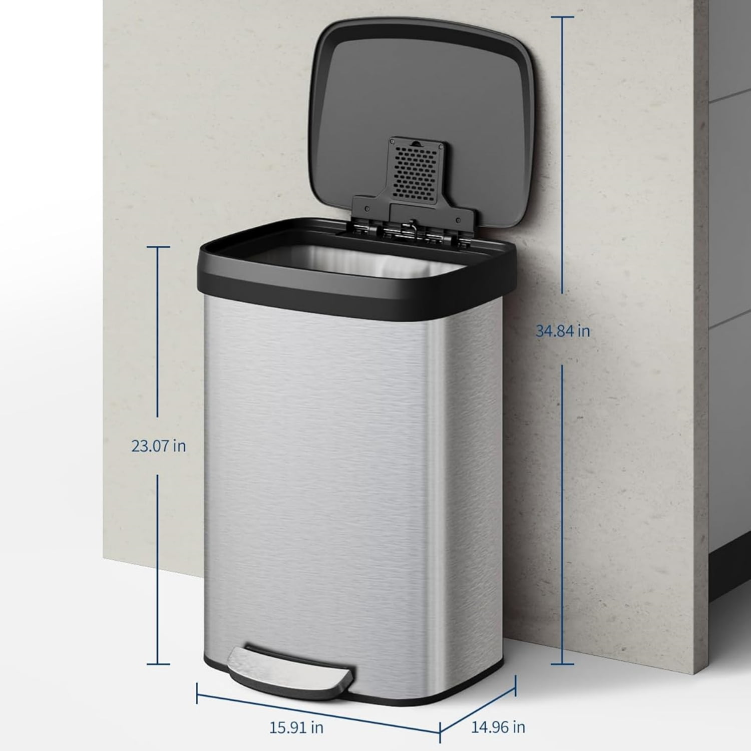 Garvee 13.2 Gallon Step-on Trash Can for Kitchen, with Liner Rim & Soft Close Plastic Lid, Silver