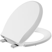 Durable Round Toilet Seat with Slow Soft Close - Easy to Install and Clean, Never Loosens - White, Fits Most Round Toilets