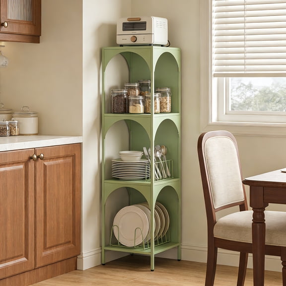 Innovaze 4-Tier Metal Storage Cabinet, Freestanding Organizer Shelf for Kitchen Bathroom Living Room, Multipurpose Storage Rack for Home Apartment, Green