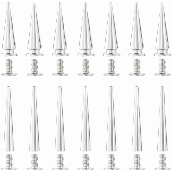 30 Sets 2 Sizes 28mm 54mm Metal Tree Studs Silver Cone Punk Rivets Large Screwback Studs Screw on Cone Long Metalic Spikes for Leathercraft Findings Jackets Leather Shoes