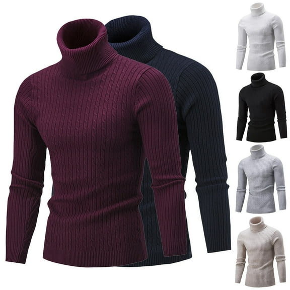 Miluxas Men's Slim Fit Basic Turtleneck Long Sleeve Lightweight Pullover Sweaters Casual Knitted Tops White
