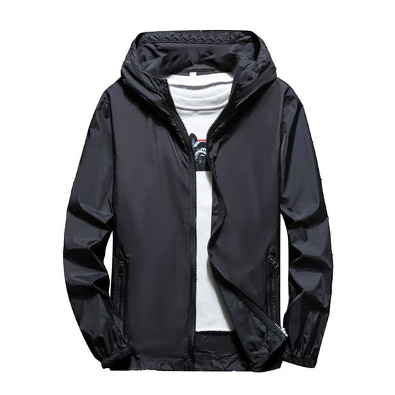 Mens Jacket Lightweight Reflective Zip Up Airy Hooded Jacket Relaxed Fit Long Sleeve Coat Casual Solid Color Jacket for Men Casual Fashion