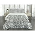thumbnail image 3 of Ambesonne Black and White Quilted Bedspread Set 3 Pcs, Floral Sketch, King Size, Black White, 3 of 5