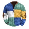 thumbnail image 2 of Men's Colorful Patchwork Knitted Sweater, Casual Long Sleeve Pullover with Half-Zip and Elbow Patches, 2 of 4