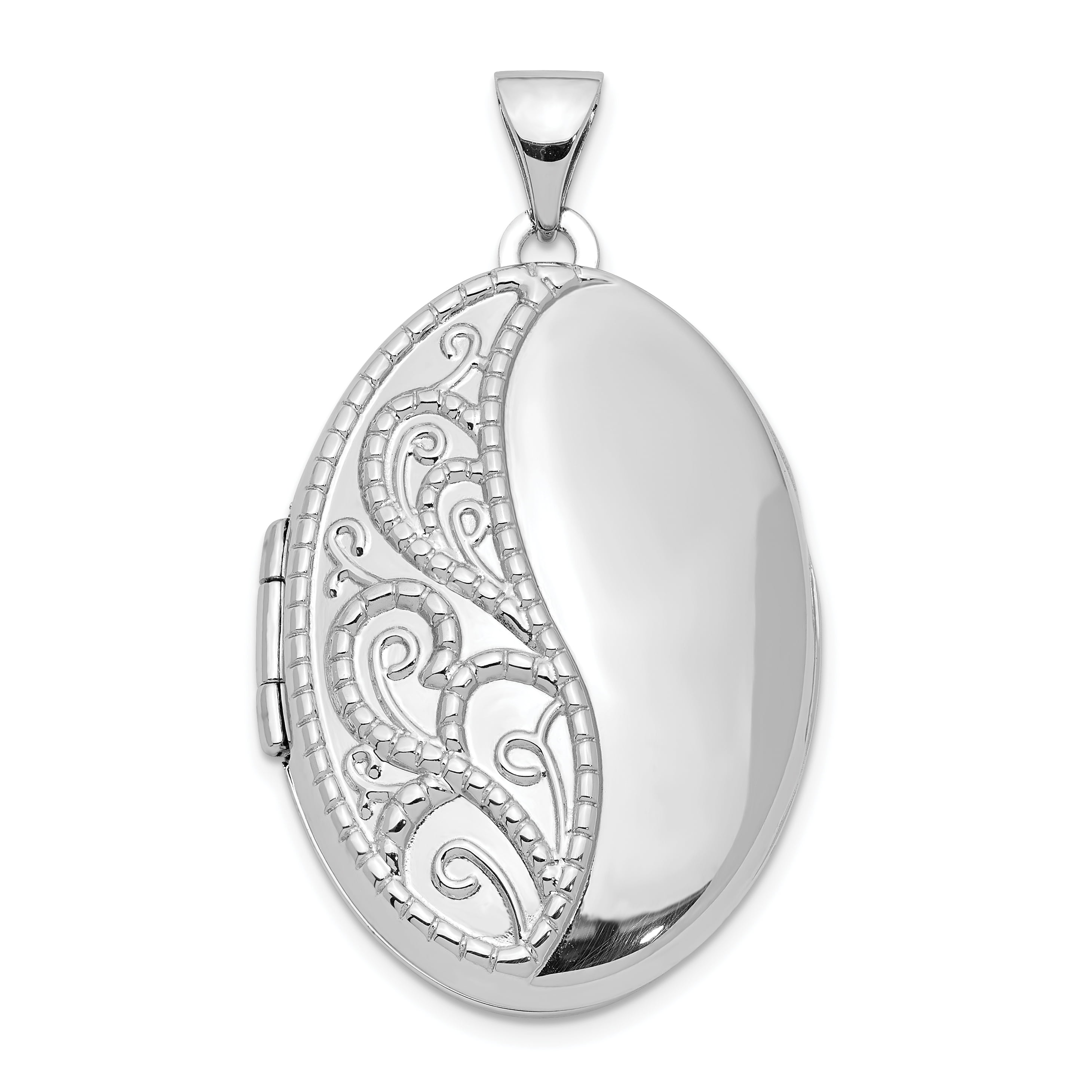 Beautiful Sterling Silver Rhodium-plated 26mm Oval with Flowers Oval Locket