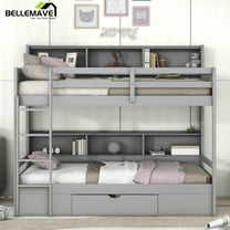 Bellemave Twin Over Twin Bunk Bed with Storage Drawer and Shelves Stylish Storage Bunk Bed with Built-in Shelves Twin Bunk Bed Frame for Teens, Adults, Gray