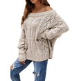 thumbnail image 2 of Women Off Shoulder Sweater Long Sleeve Knit Sweater Loose Pullover Jumper Tops Khaki XL, 2 of 9