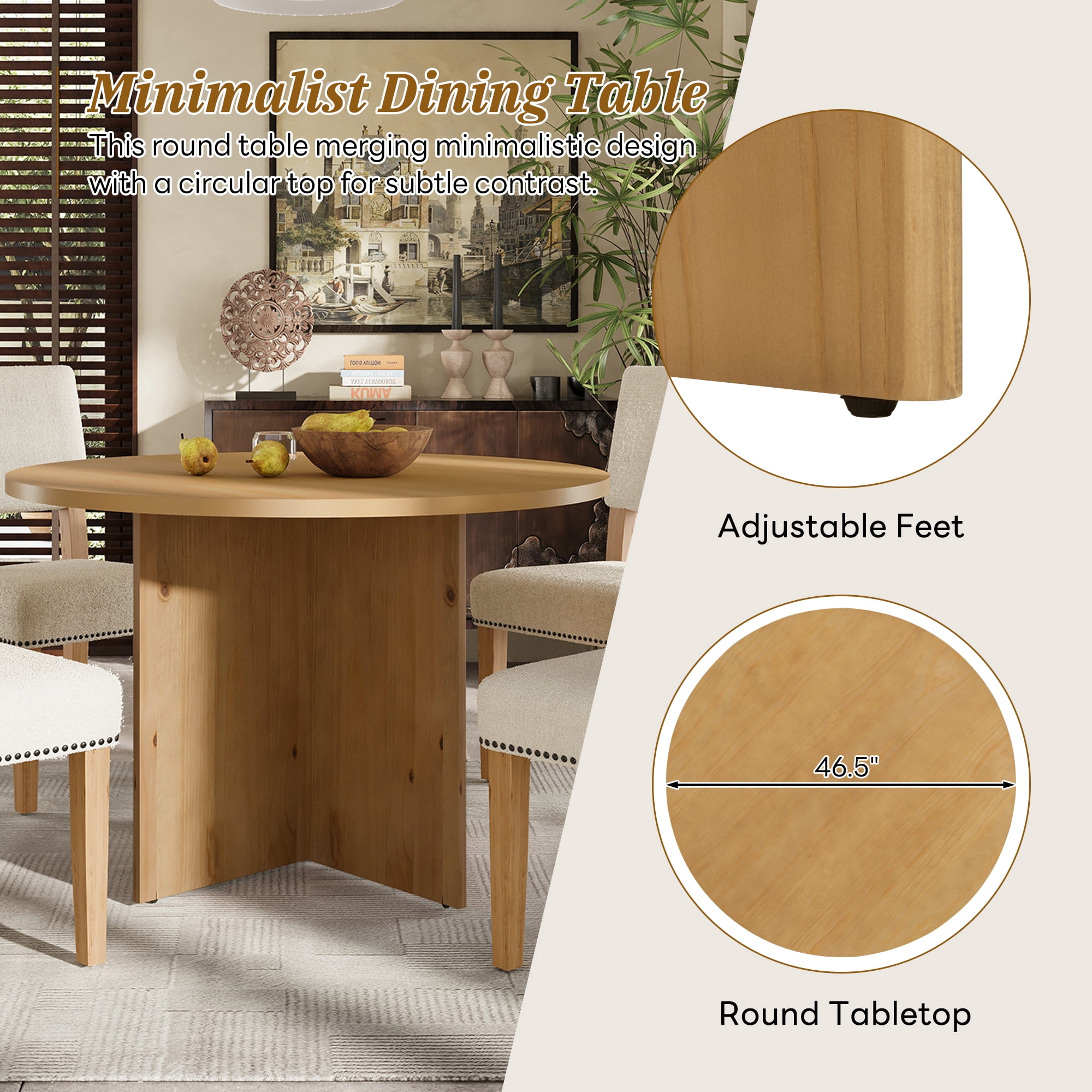 Harper & Bright Designs Modern Round Dining Table Set for 4, 5 Pieces Pedestal Kitchen Table Set with 4 Upholstered Dining Chairs for Small Place, Natural