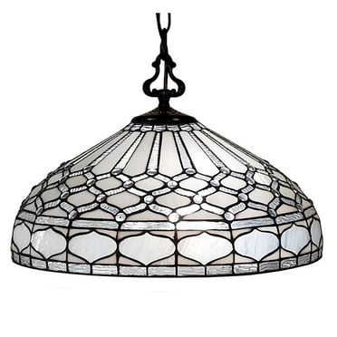 Amora Lighting Tiffany Style Hanging Pendant Lamp 18" Wide Stained Glass White Game Living Dining Room Gift AM221HL18B