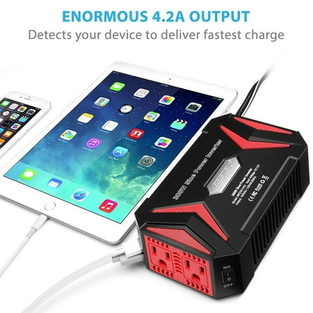 Control Pure Sine Wave Output - BESTEK 300W Car Power Inverter DC 12V to AC 110V Pure Sine Wave Car Inverter with 4.2A Dual Smart USB Ports Car Adapter