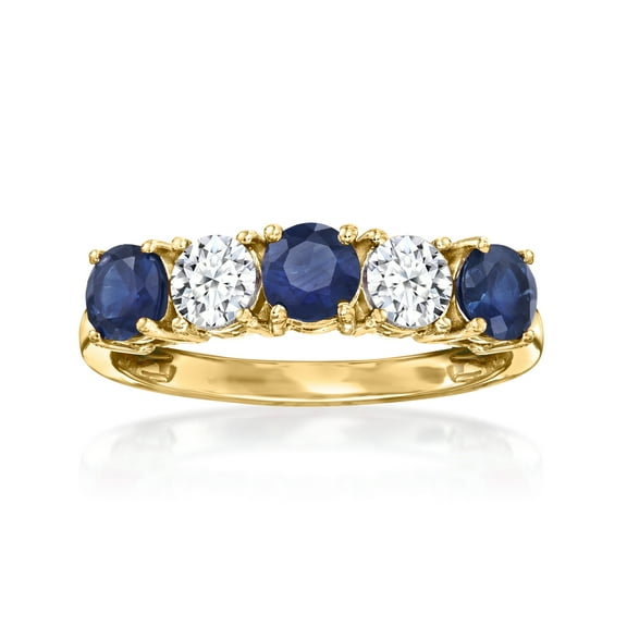 Ross-Simons 0.80 ct. t.w. Sapphire and .50 ct. t.w. Lab-Grown Diamond Ring in 14kt Yellow Gold, Women's, Adult