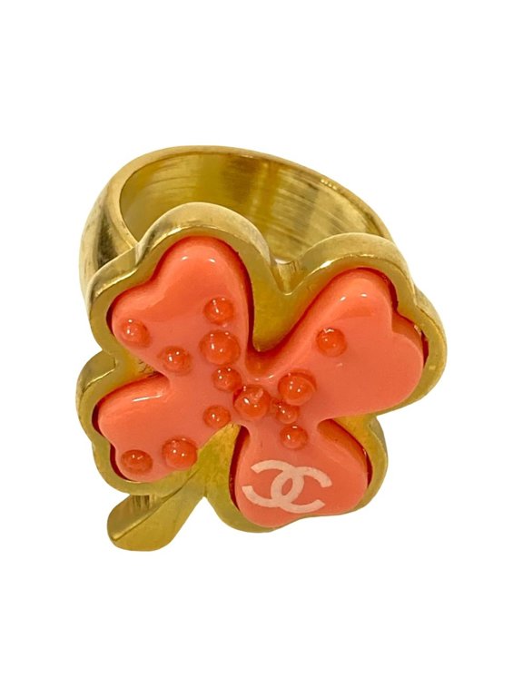 Pre-Owned CHANEL 03P Coco Mark Clover Ring, Size approx. 52.5cm (equivalent to size 1), Gold...