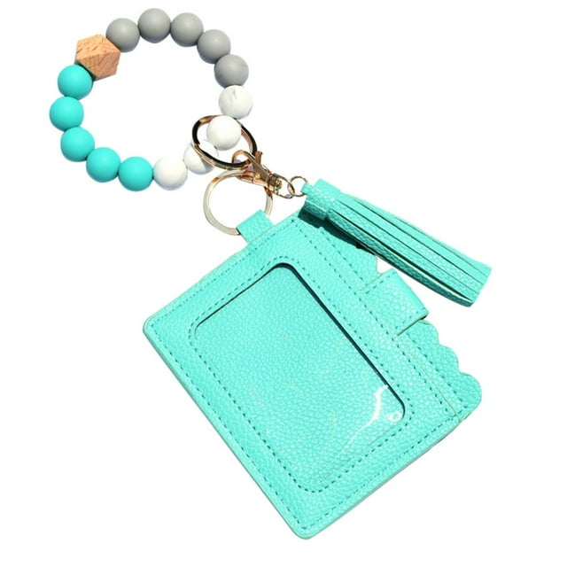 Silicone Bracelet Keychain Silicone Beads Keychain With Card Wallet Elastic Keychain For Women