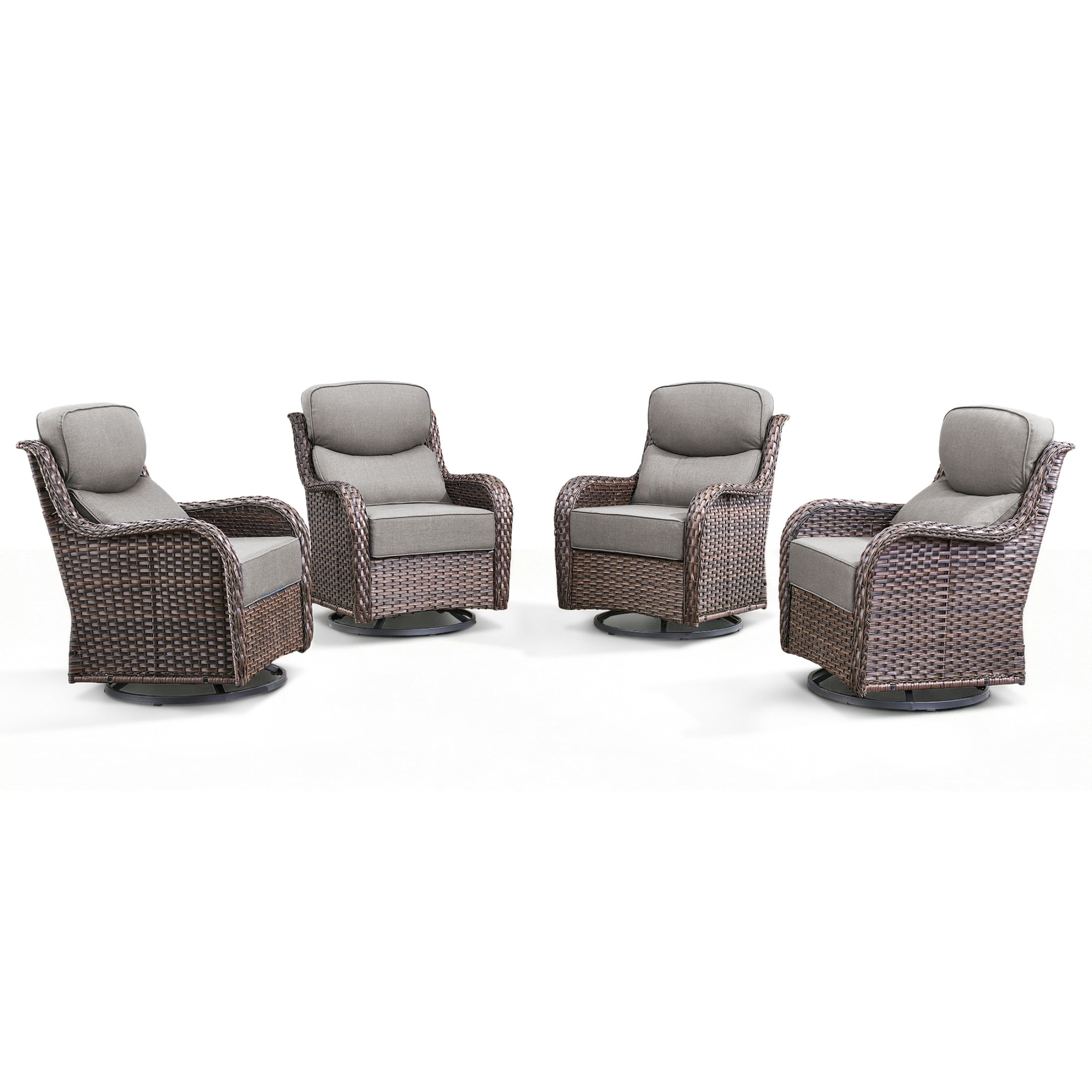 Unnifurnzi Outdoor Swivel Glider Patio Chair-Patio Swivel Chairs Set of 4 with 6 Inch Thick Cushions High Back Patio Chairs for Deck Porch Poolside Balcony-Brown/Gray
