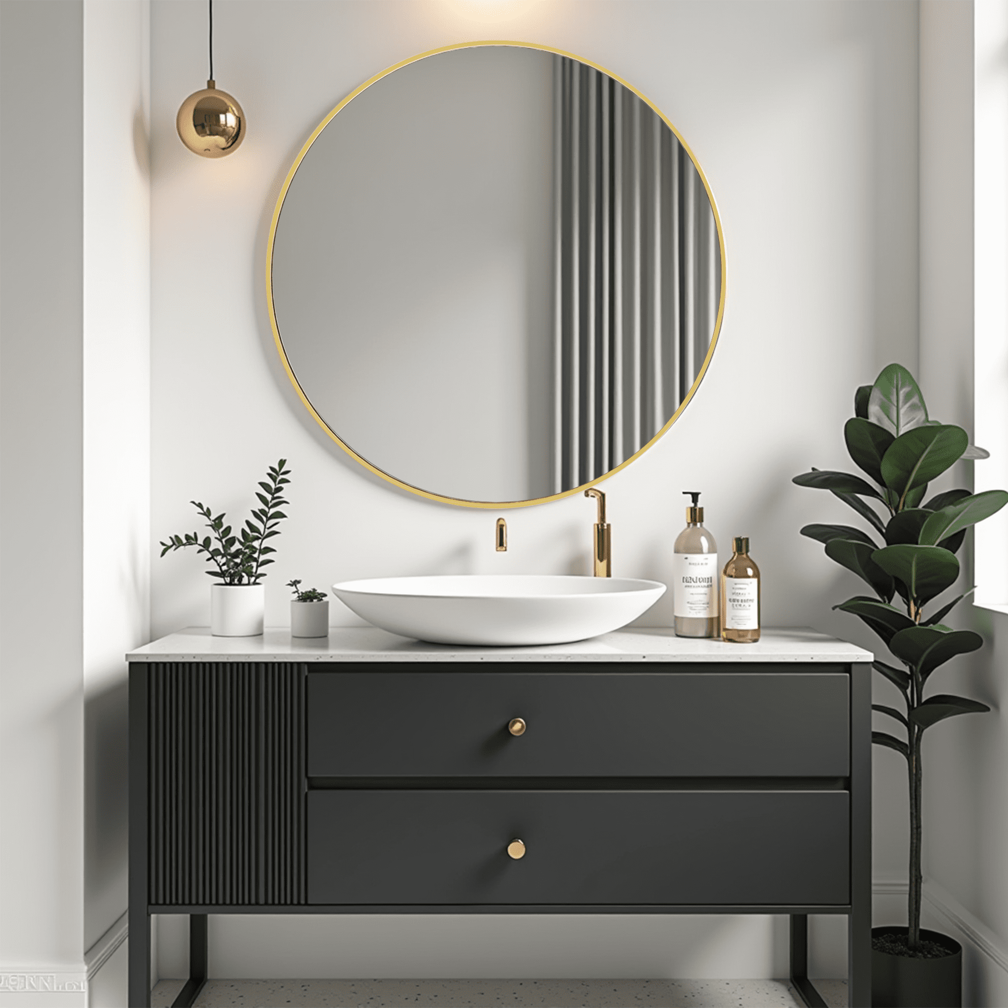 MAYEERTY 30in Wall Mirror Bathroom Mirror Wall Mounted Round Mirror，Gold