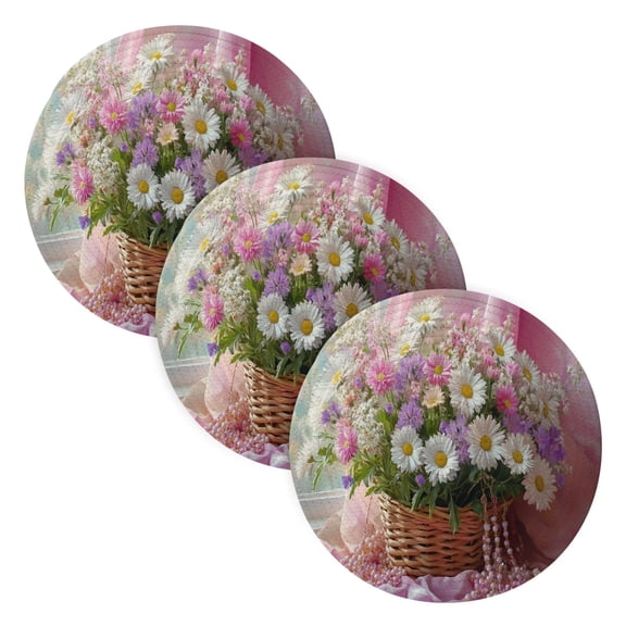 BZSMCE Mats for Pots,Pans Place Basket_of Flowers and Butterflies Simple Style Pattern Pot Mats