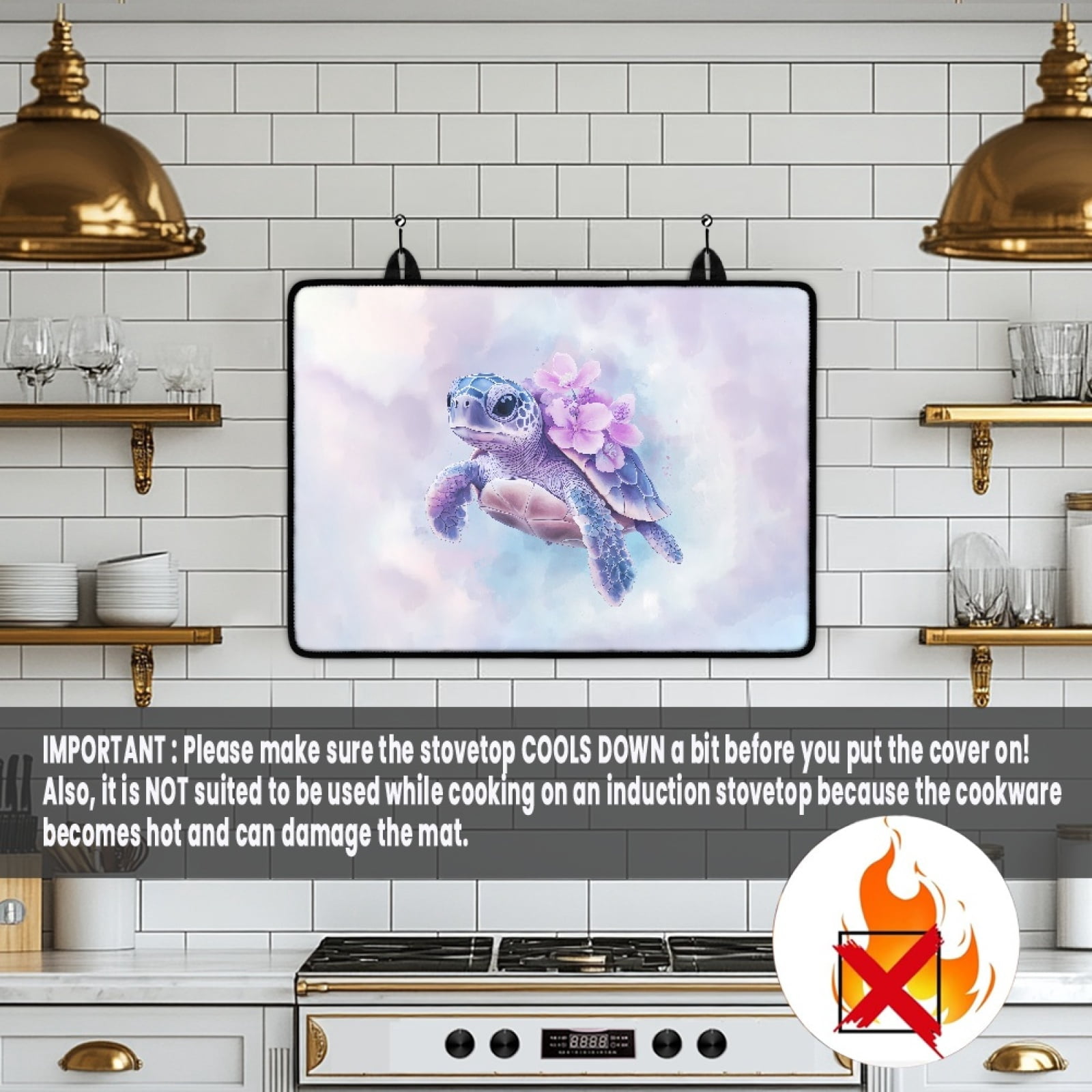 SEANATIVE Stove Top Cover for Gas Stove Foldable Ceramic Top Stove Cover Heat Resistant Glass Cooktop Covers Wear-resistant Washer Dryer Top Protector Range Cover, Sea Turtle Flower Light Violet