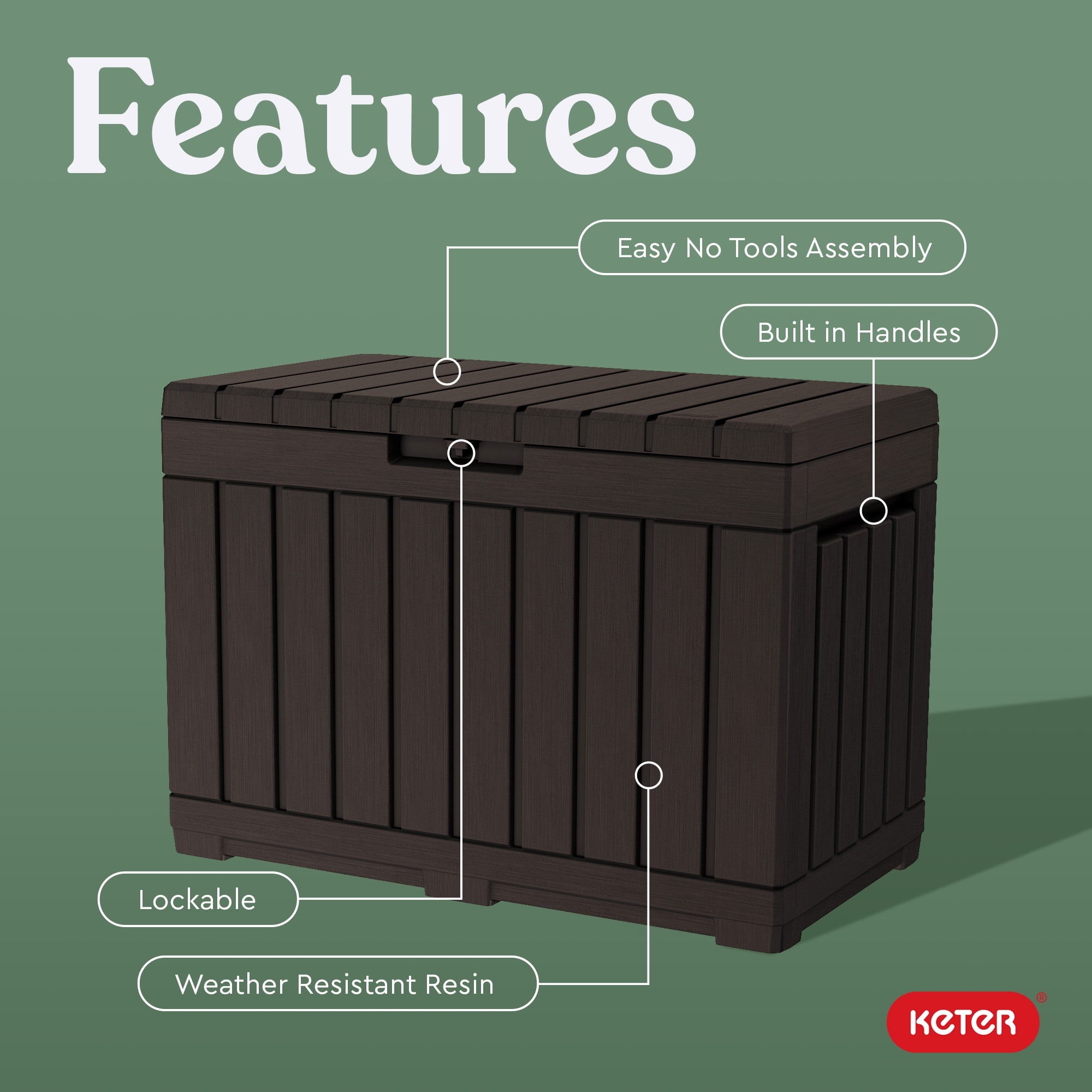 Keter Kentwood 50 Gallon Durable Resin Outdoor Deck Box Storage Organization, Brown