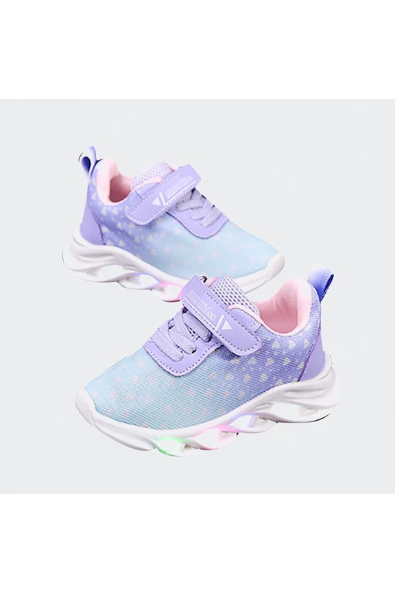 Ticikt Toddler Running Shoes, Kids LED Light Up Athletic Sneakers with Hook and Loop, Breathable Non- Shoes for Age 1-6Y,Purple,Size:12-18 Months
