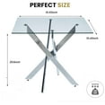 thumbnail image 2 of 36'' Square Dining Table for 2-4, X-Shape Silver Metal Legs, Glass Tea Table Square Kitchen Table for Small Space, 2 of 14