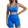 thumbnail image 2 of clear 50% off Usmixi Sports Sets for Women Womens Workout Sports 2 Piece Outfits Zipper Knitted Ribbed Tank and Yoga Legging Shorts Sets Ladies Girls Running Fitness Lounge Sets Under $10, 2 of 5