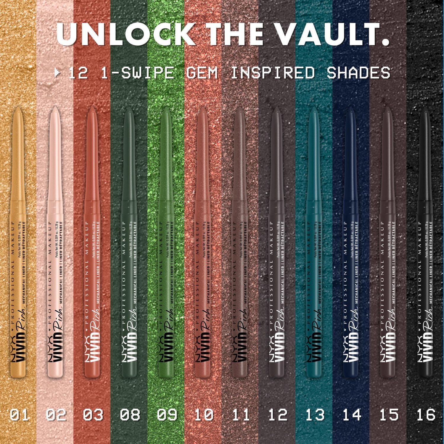 NYX PROFESSIONAL MAKEUP, Vivid Rich Mechanical Pencil, Eyeliner, Rich shades, Vegan Formula, Gem-toned pigments