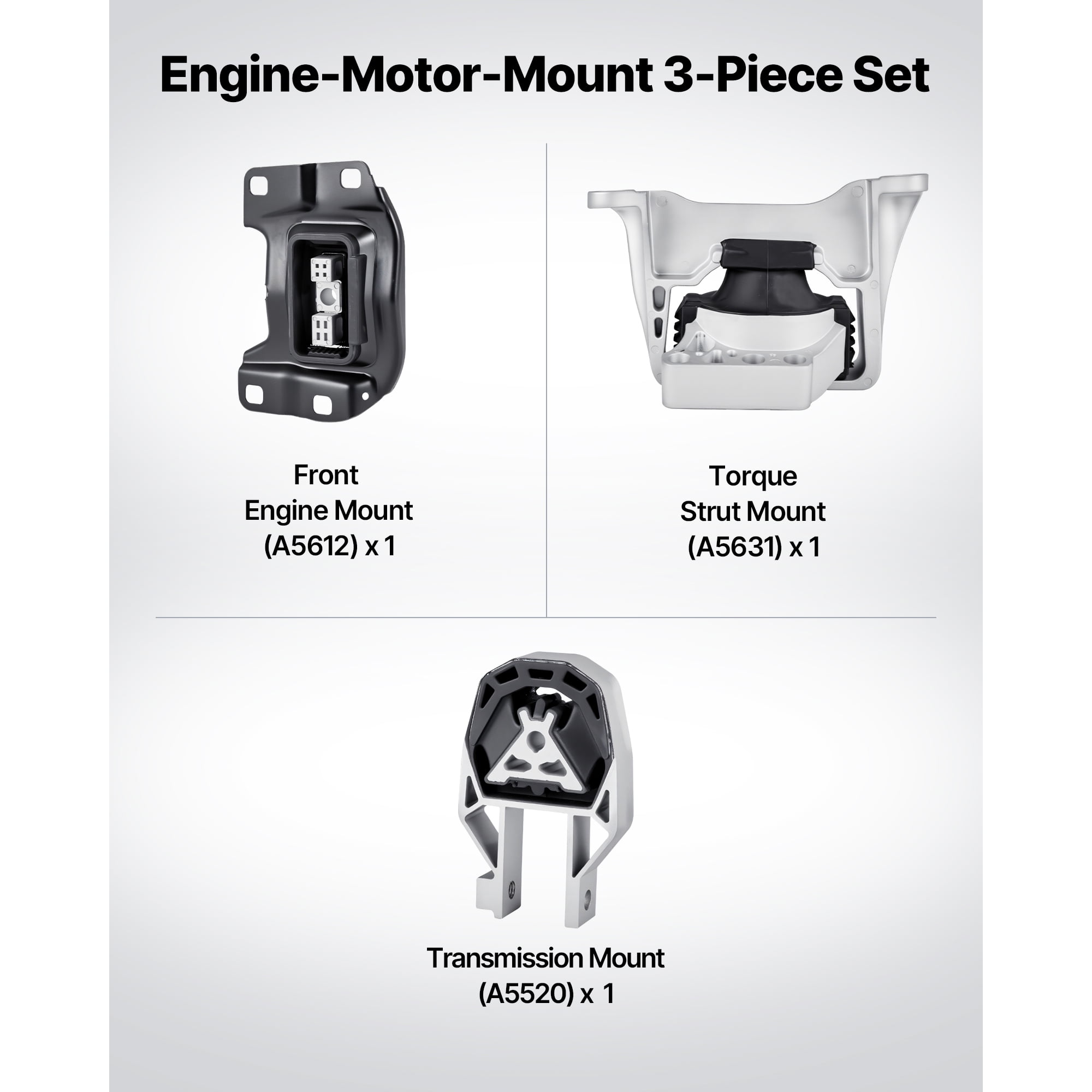 KFFKFF Engine and Transmission Motor Mount Kit Replacement, Set of 3, Compatible with 2013–2019 Ford Escape 2.0L L4, Replace OE# A5612, A5631, A5520, Provides Stable Support