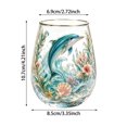 thumbnail image 2 of Gold Rim Egg Shaped Stemless Glass Tumbler 2D Printed Ocean Dolphin Coral Coastal Cup for Home Bar Decor, 2 of 5
