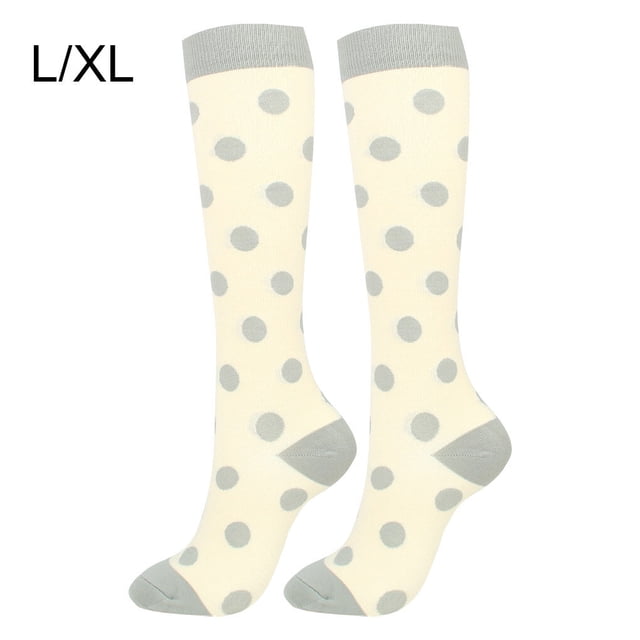 Bas de Compression 20-30 mmHg Longueur Genou Bas de Sport pour Unisexe Longueur Chaussettes de Cyclisme 20-30 mmHg Course Cyclisme, Beige, Pois, G/TG