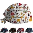 thumbnail image 2 of Gorro de enfermera de algodón con estampado de dibujos animados para hombres y mujeres, gorro de dentista absorbente del sudor, gorros de cuidado de salón de belleza, regalos de navidad, 2 of 4