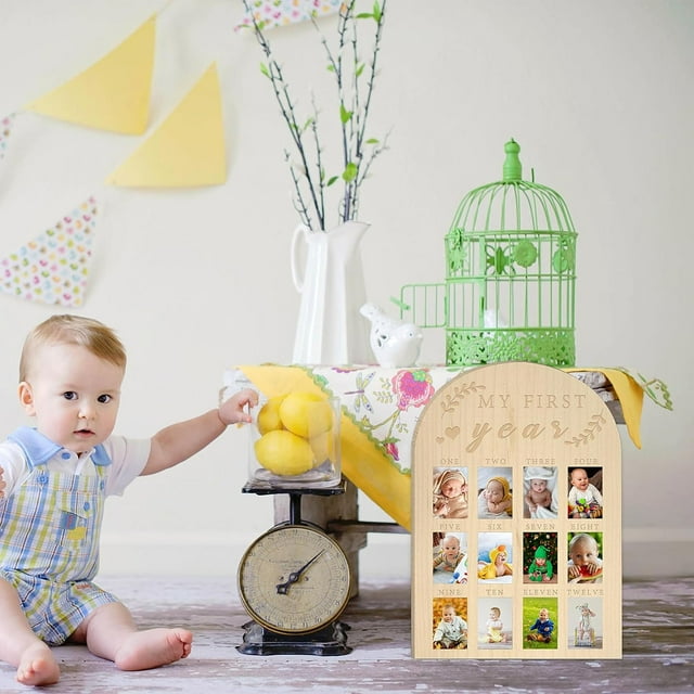 First Year Photo Display Board, 12-month Age 13 Picture Frame, Wooden Construction, Wall-mounted Design, for Nursery Decor, Age 13 Milestone Memory Keeper, Age 13 Shower Gift, Home Photo, Ihhxbs