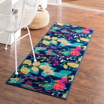 Unique Loom Azalea Collection Area Rug - Indica (2' x 8' Runner Navy Blue/Beige)