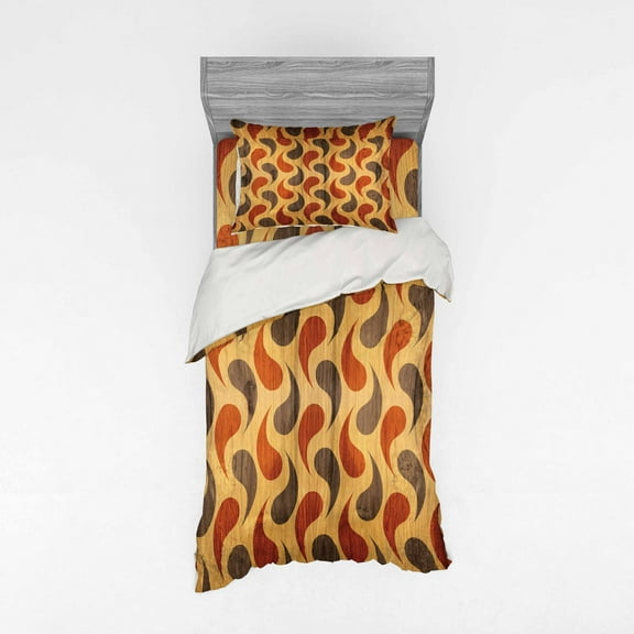 Ambesonne Abstract Bedding Set 3 Pcs, Tiling Wavy Shapes, Twin XL, Brown Black