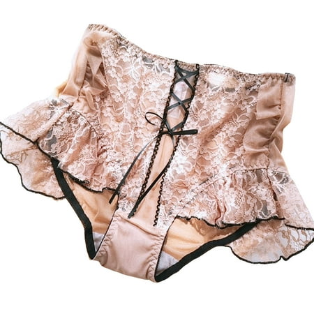 Mairbeon Women High Waist Cross Lace-up Briefs Lightweight Lace Trim Hip Lifting Mesh Yarn Panties Daily Wear