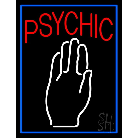 Blue Psychic With Palm LED Neon Sign 31" Tall x 24" Wide - inches Black Square Cut Acrylic Backing, with Dimmer - Bright and Premium built indoor LED Neon Sign for Storefront.