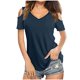 thumbnail image 1 of Mujeres sueltas casual manga corta cuello pico sólido casual blusa camiseta túnica tops Fridja  ghk5062, 1 of 8