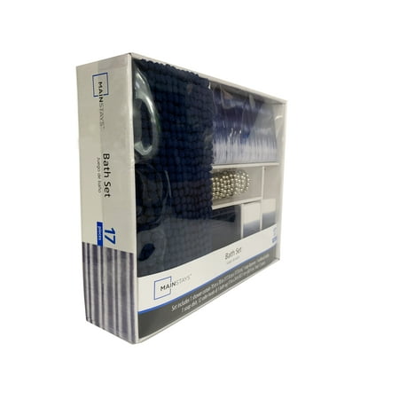 Mainstays 17-Piece Bathroom Set, Blue Shibori