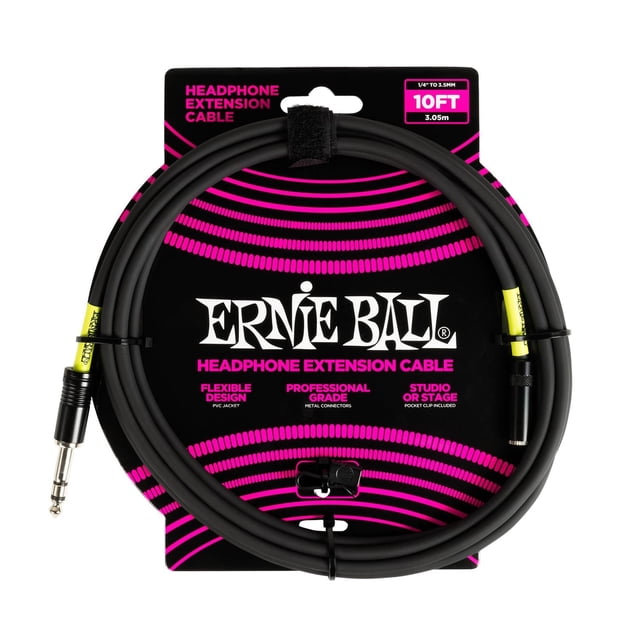 Cable de Extensión Ernie Ball Negro 1/4 a 3.5mm 10ft