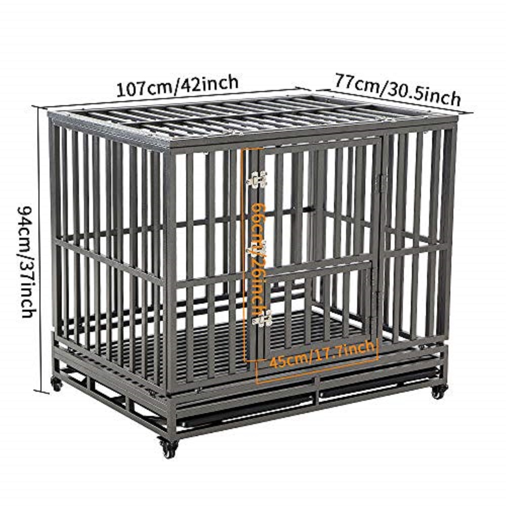 SMONTER Heavy Duty Dog Crate I Shape Strong Metal Kennel for Large Dogs