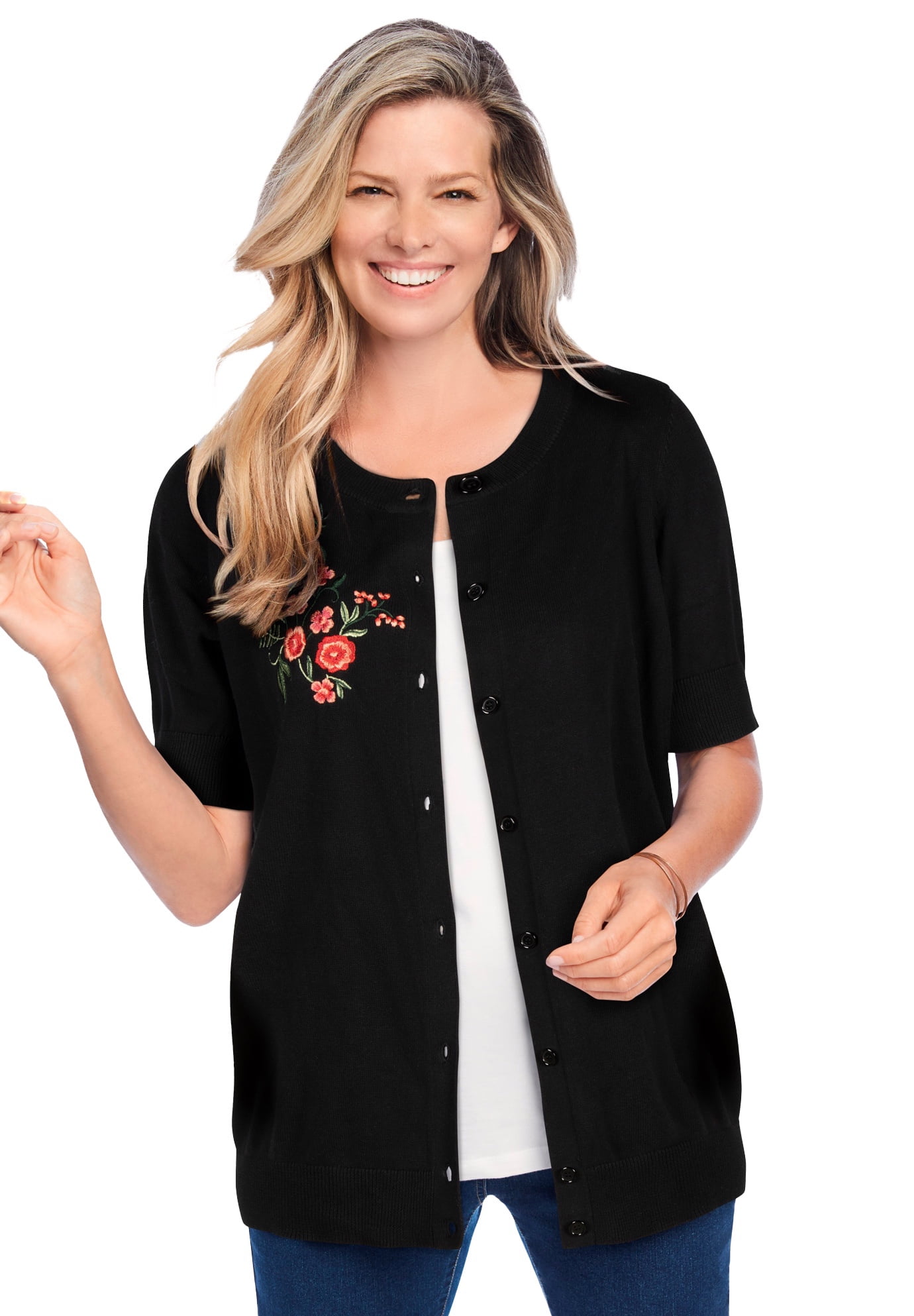 Woman Within Women's Plus Size Perfect Elbow-Length Sleeve Cardigan ...