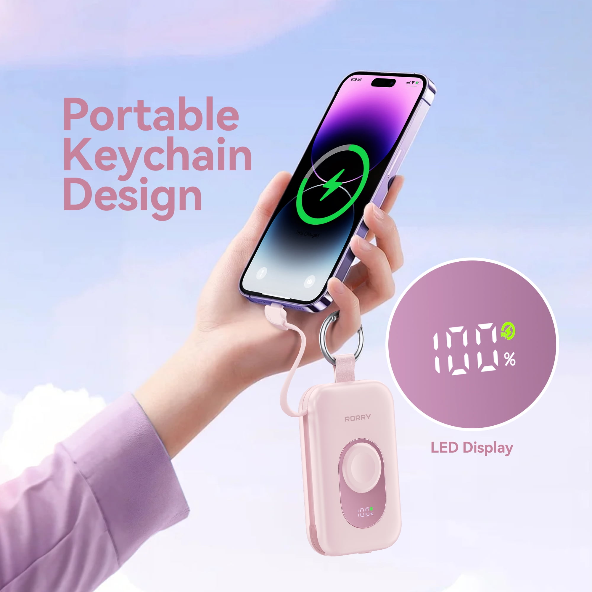 RORRY Portable Charger 20000mAh, PD 30W Fast Charging Power Bank with Built-in Cables & Apple Watch Charger, Travel Essential Battery Pack for iPhone/iPad, Green