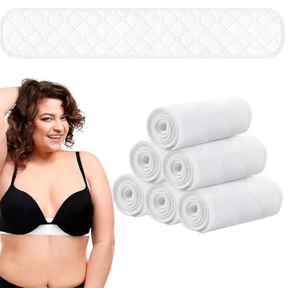 Scheam Breathable Cotton Bra Liners,17 x 3 Inch Under Breasts Sweat Pads,Washable and Reusable Absorbent Pads,Rectangle Thin Breast Pads,for Women Breastfeeding Sweating (6 Pcs White)