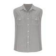 thumbnail image 2 of USNSM Men's New Casual Fashion Loose Button Pocket Sleeveless Standing Collar Shirt Vest Standing Collar Tank Top Gray XXXL, 2 of 4
