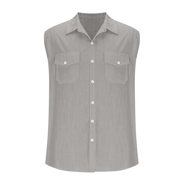 Camiseta sin mangas con cuello alto para hombre, informal y a la moda, con botones sueltos, sin mangas, con cuello alto, blusa para hombre