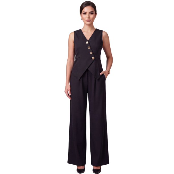 Conjunto Elegante de 2 Piezas Chaleco Entallado y Pantalón Palazzo para Mujer